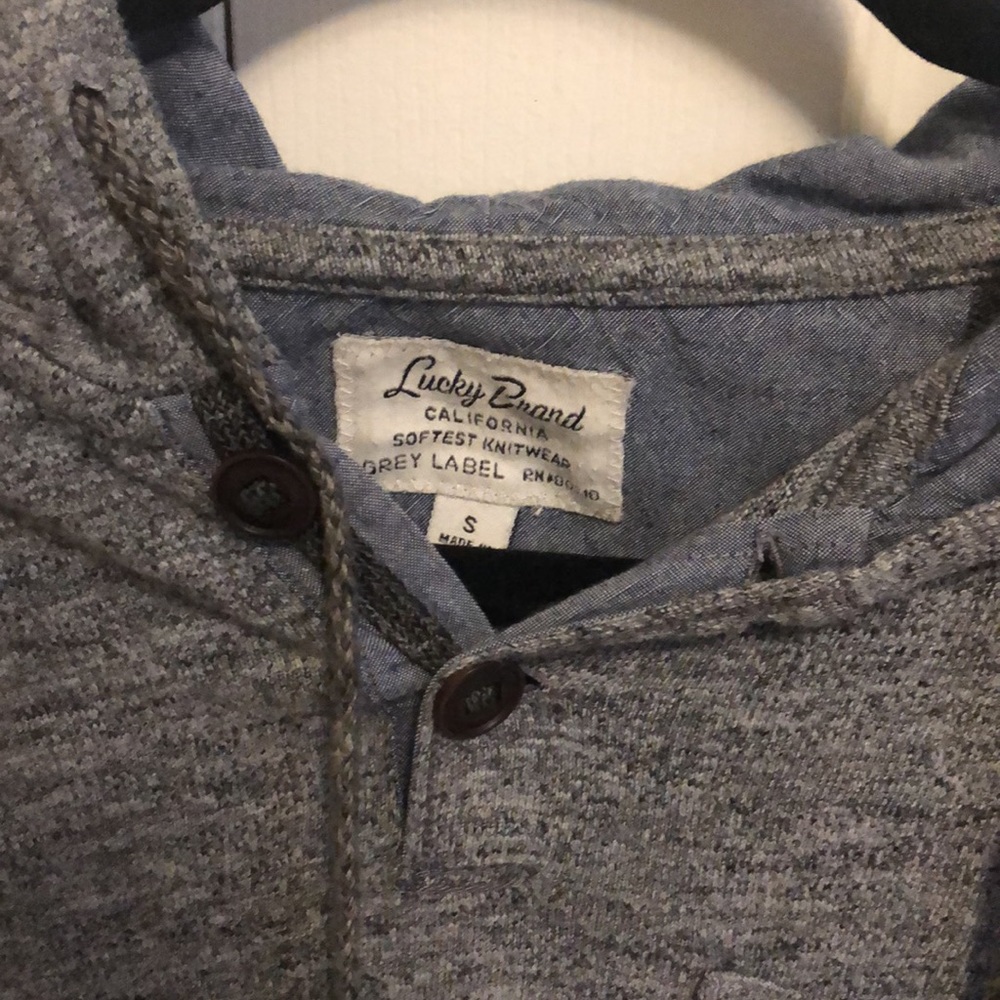 Mens Lucky Brand Gray Heather Button Hoodie (Size Small) - Picture 2 of 3
